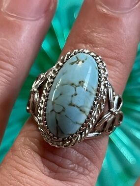 Sterling Silver 925 Golden Hills Turquoise Ribbon Design Size 5.5 Ring